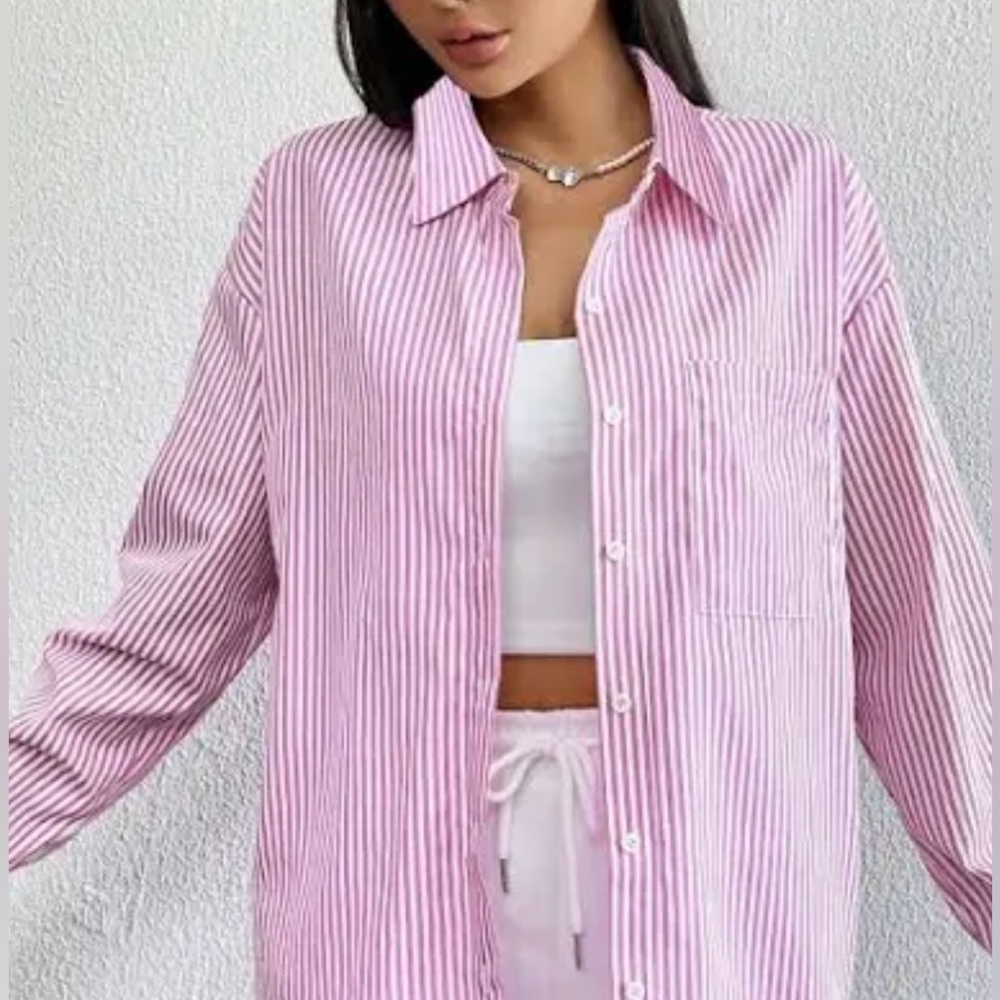 Princess Polly pink and white button down
